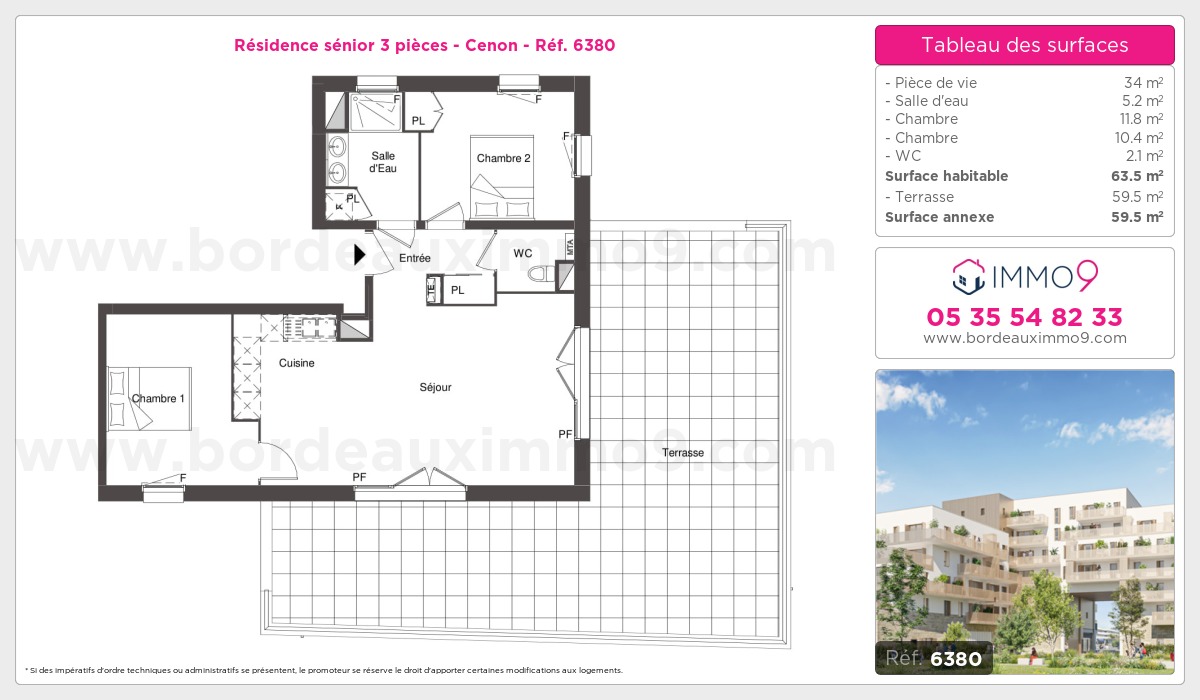 Plan et surfaces, Programme neuf Cenon Référence n° 6380