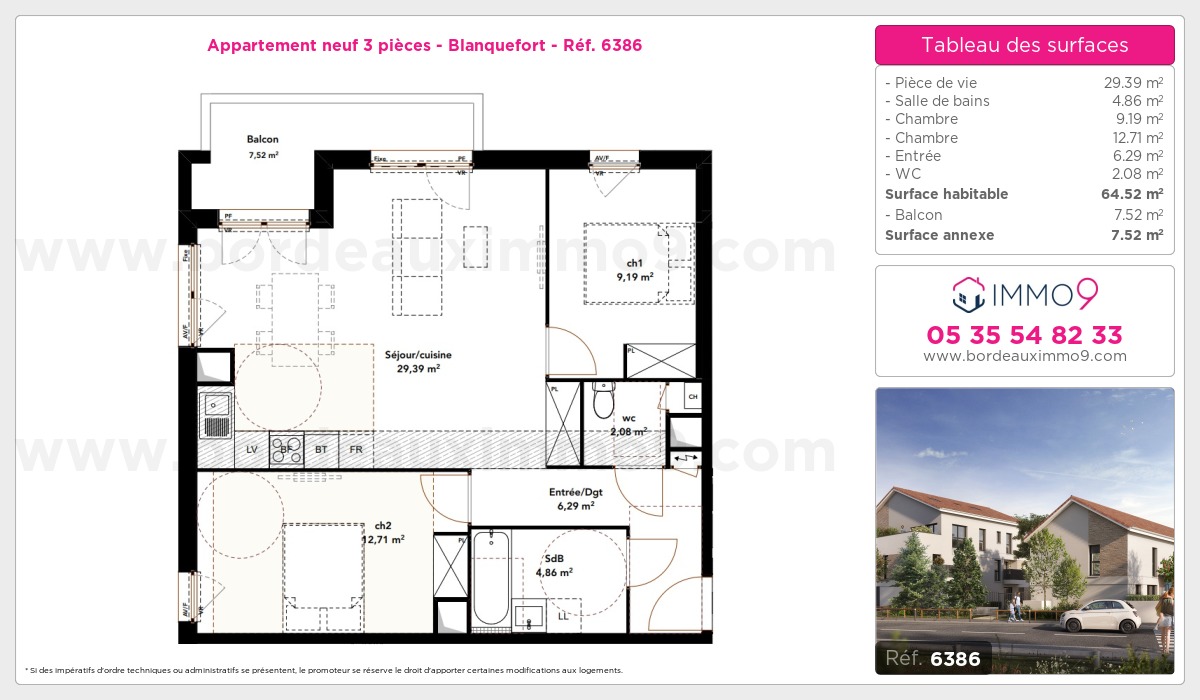 Plan et surfaces, Programme neuf Blanquefort Référence n° 6386