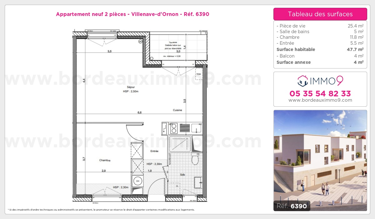 Plan et surfaces, Programme neuf Villenave-d'Ornon Référence n° 6390