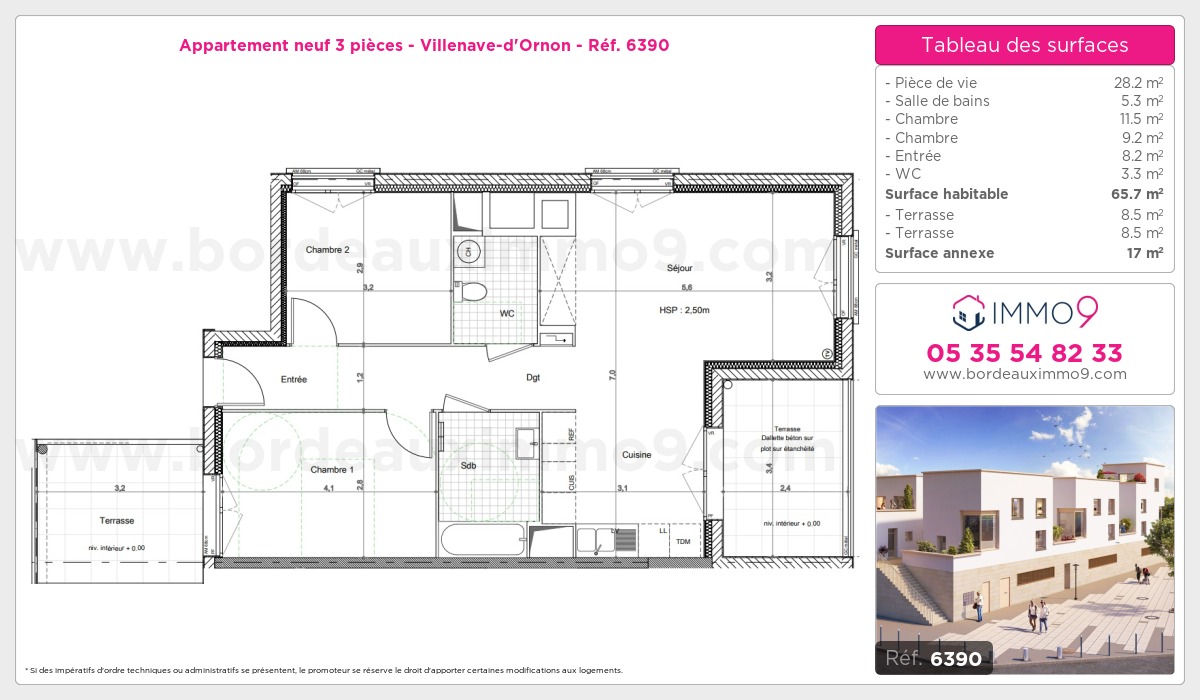 Plan et surfaces, Programme neuf Villenave-d'Ornon Référence n° 6390