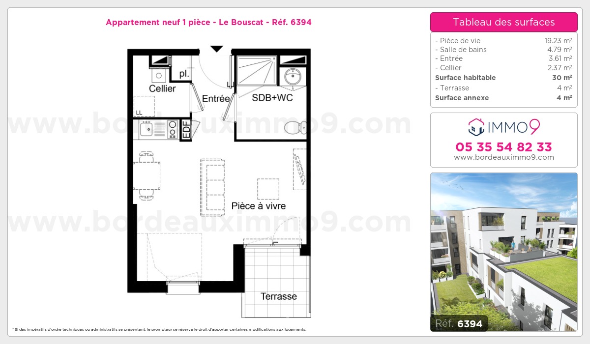 Plan et surfaces, Programme neuf Bouscat Référence n° 6394