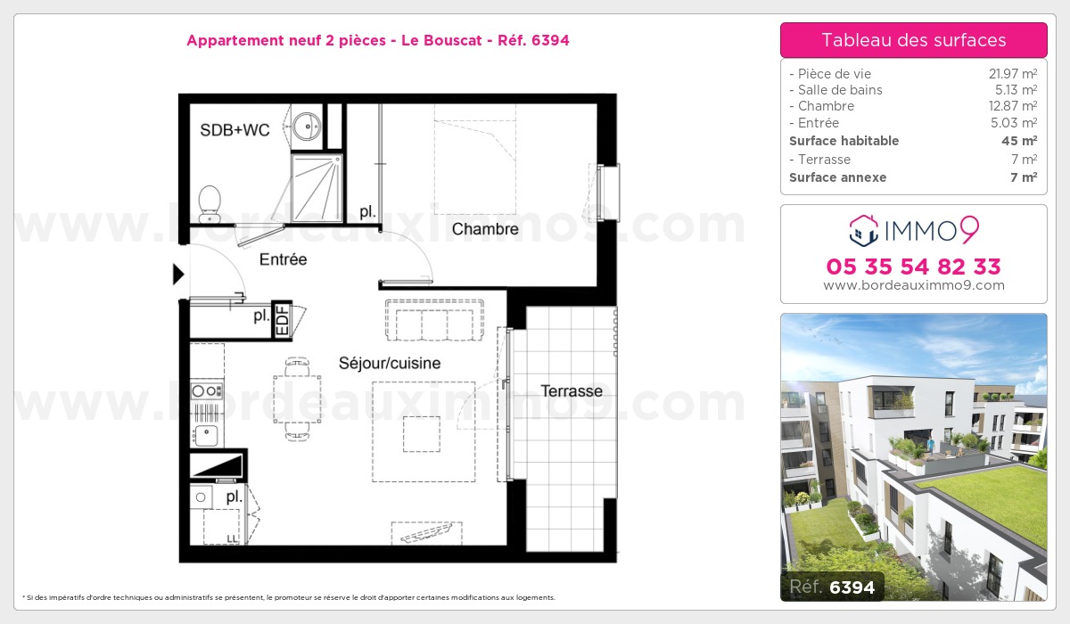 Plan et surfaces, Programme neuf Bouscat Référence n° 6394