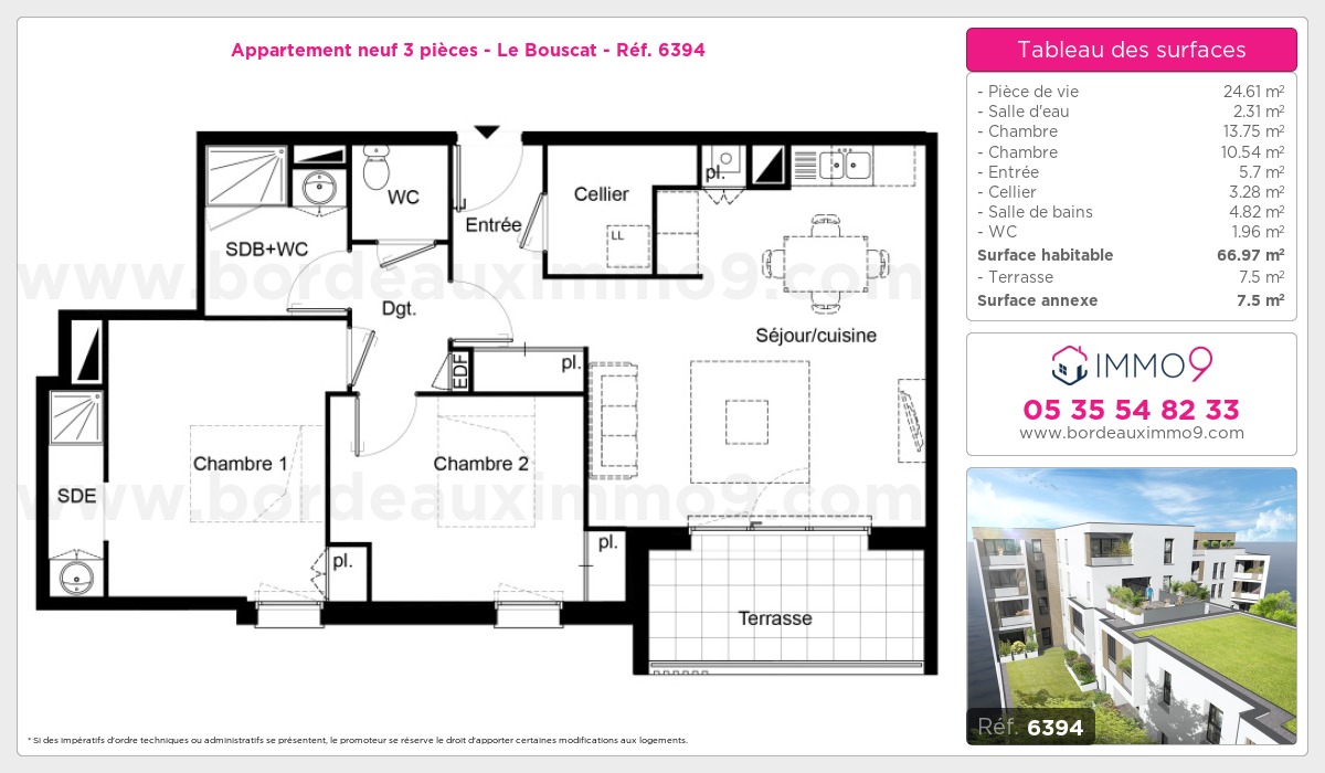 Plan et surfaces, Programme neuf Bouscat Référence n° 6394