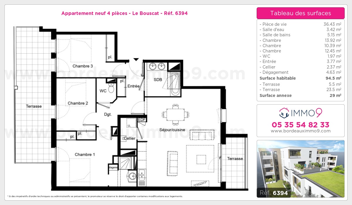 Plan et surfaces, Programme neuf Bouscat Référence n° 6394