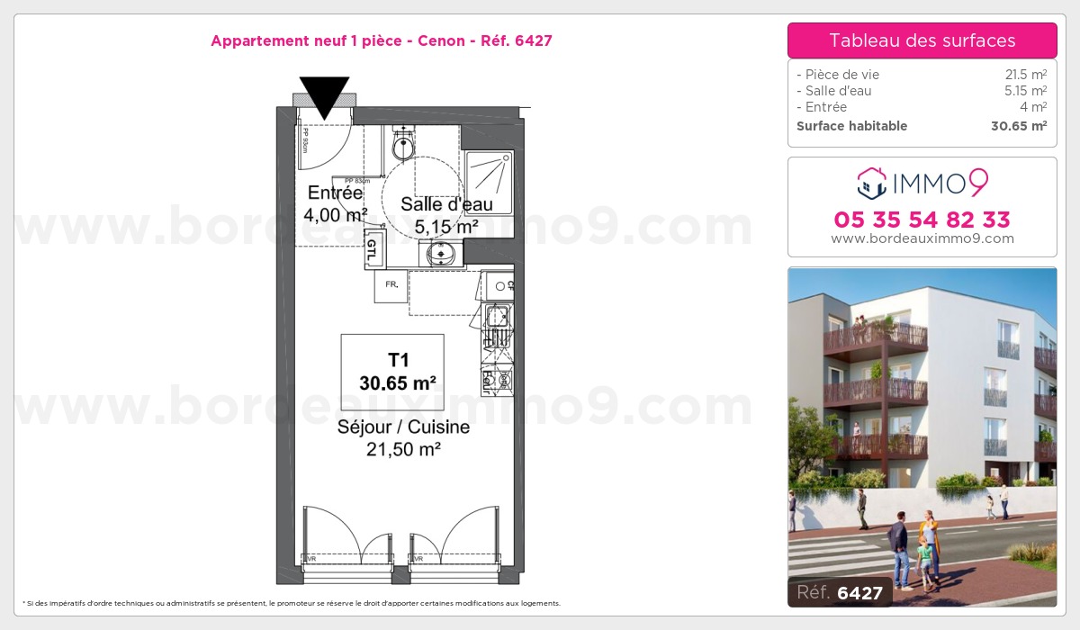 Plan et surfaces, Programme neuf Cenon Référence n° 6427