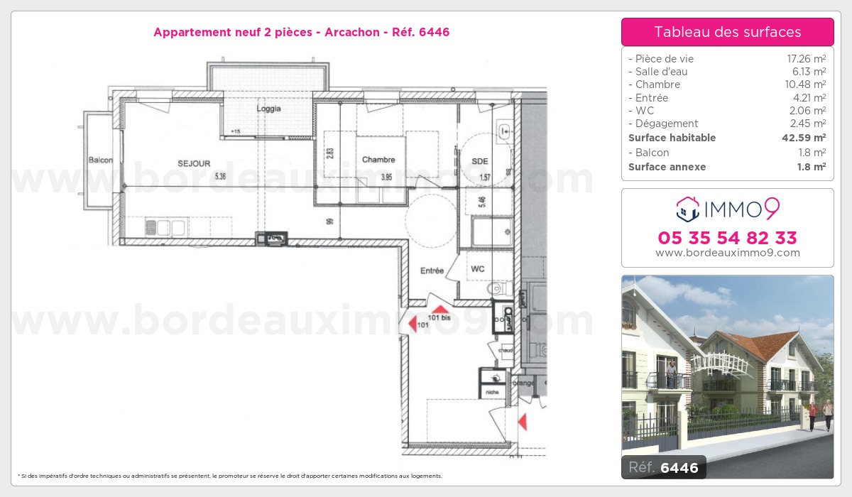 Plan et surfaces, Programme neuf Arcachon Référence n° 6446