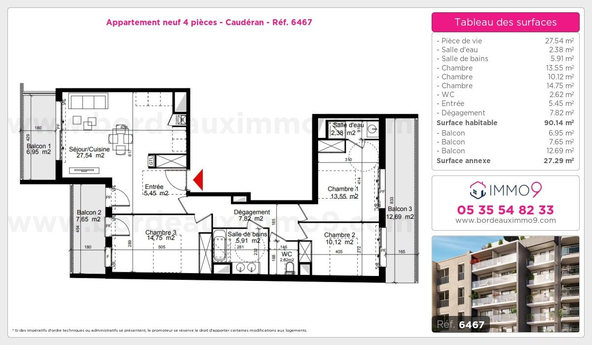 Plan et surfaces, Programme neuf Bordeaux : Caudéran Référence n° 6467