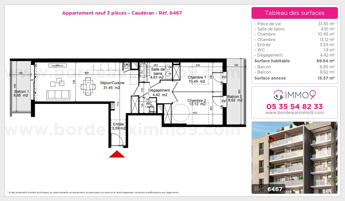 Plan et surfaces, Programme neuf Bordeaux : Caudéran Référence n° 6467