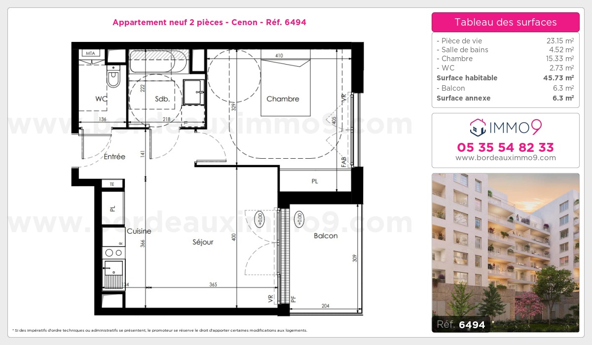 Plan et surfaces, Programme neuf Cenon Référence n° 6494