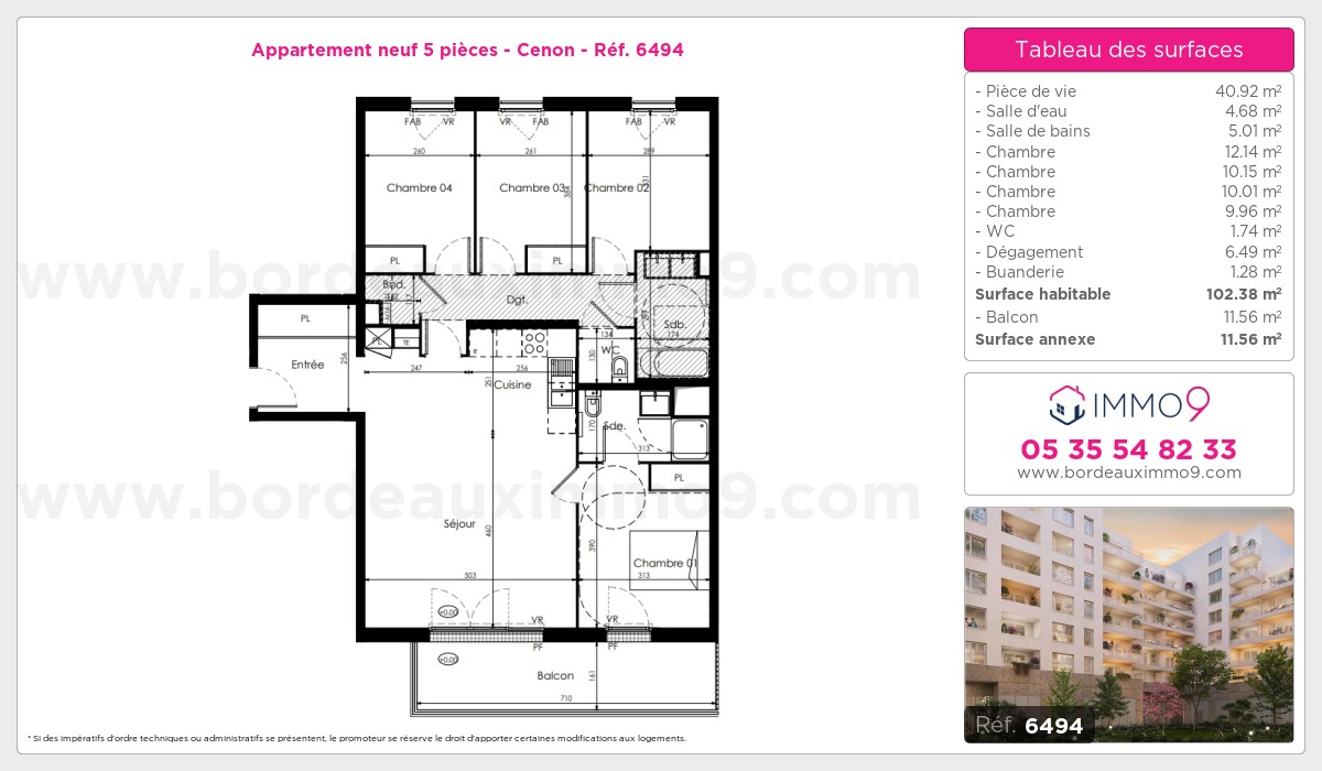 Plan et surfaces, Programme neuf Cenon Référence n° 6494