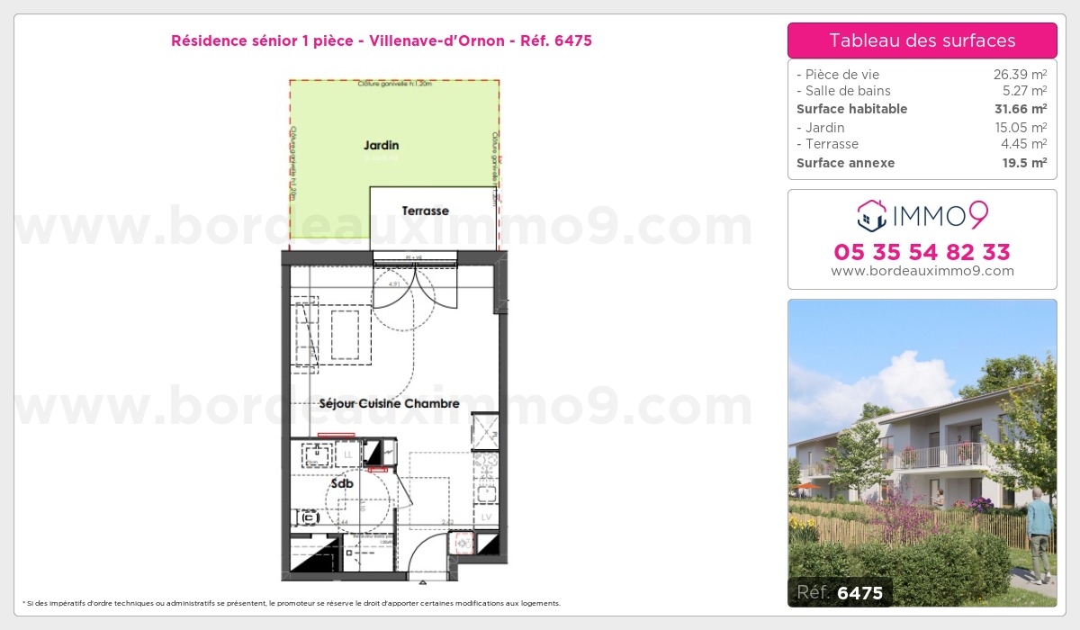 Plan et surfaces, Programme neuf Villenave-d'Ornon Référence n° 6475