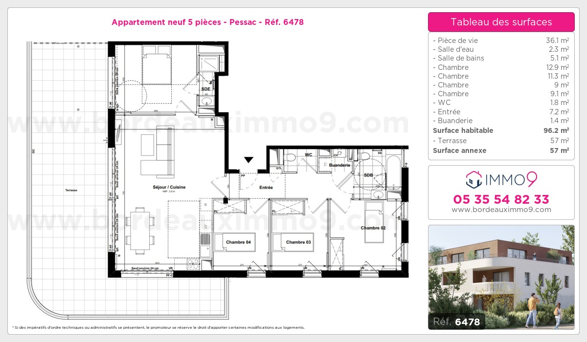 Plan et surfaces, Programme neuf Pessac Référence n° 6478