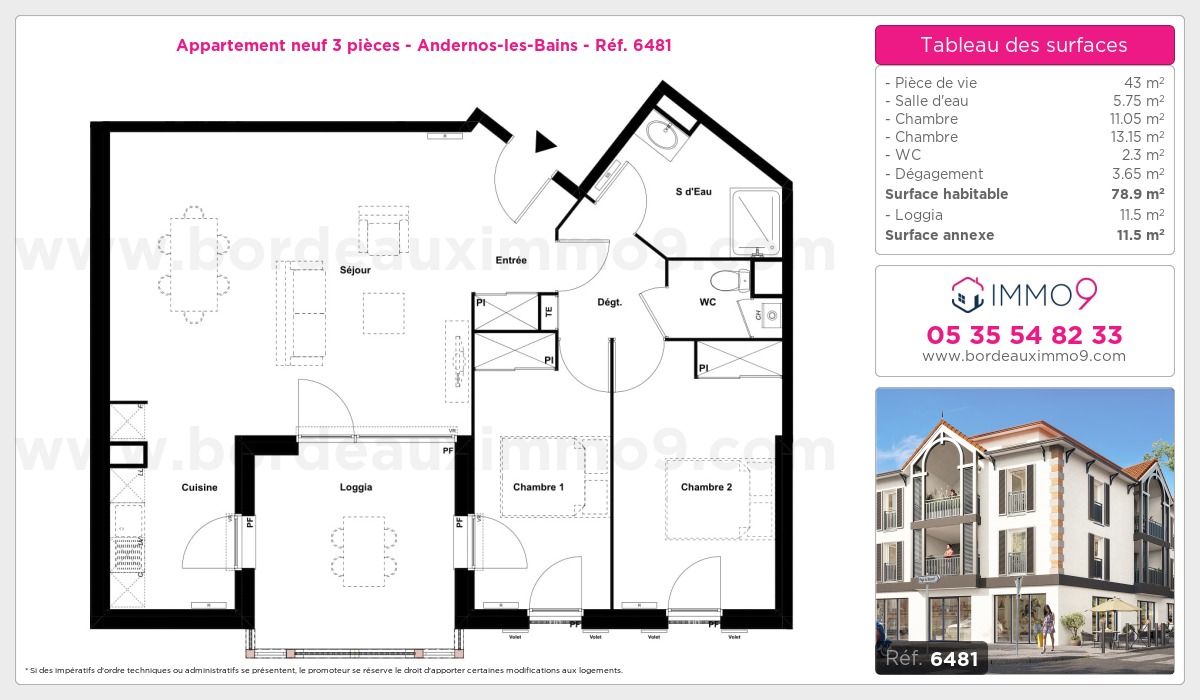 Plan et surfaces, Programme neuf Andernos-les-Bains Référence n° 6481