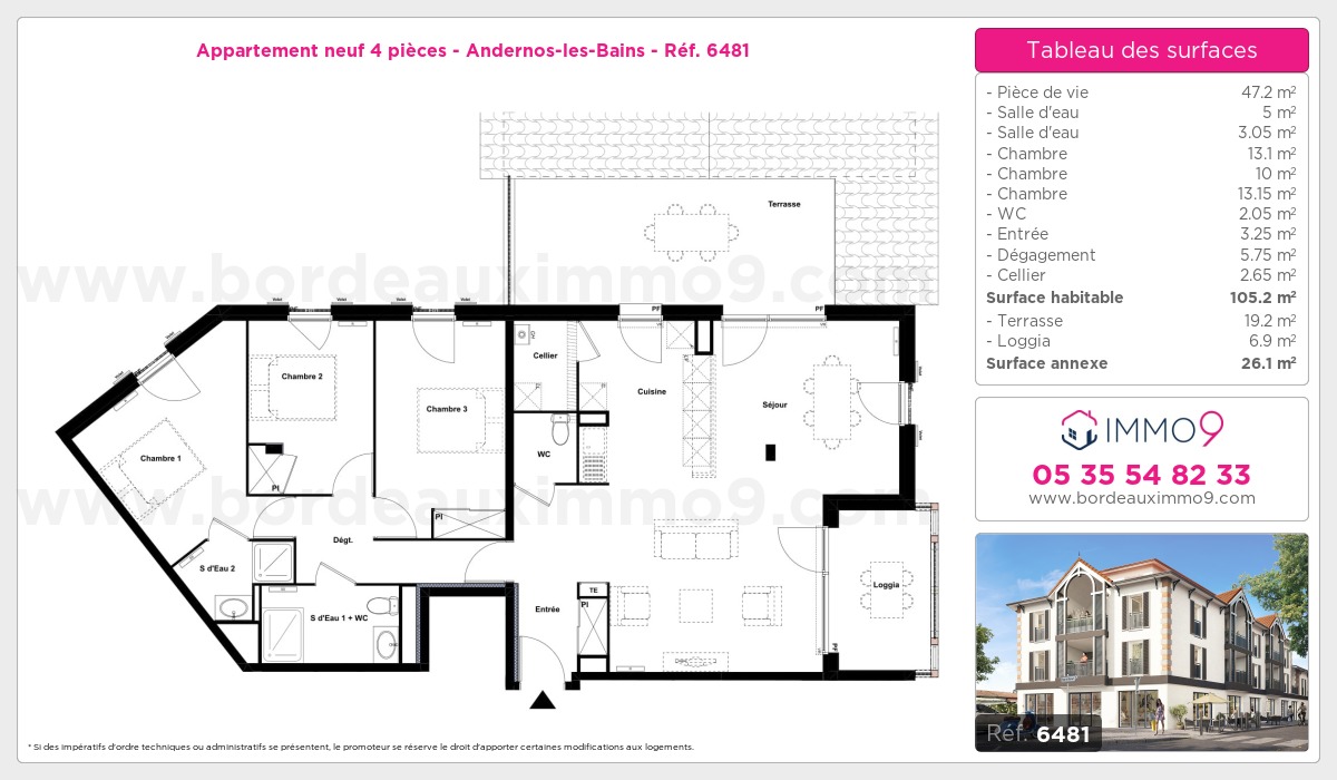 Plan et surfaces, Programme neuf Andernos-les-Bains Référence n° 6481