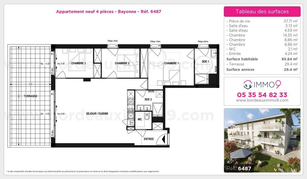 Plan et surfaces, Programme neuf Bayonne Référence n° 6487