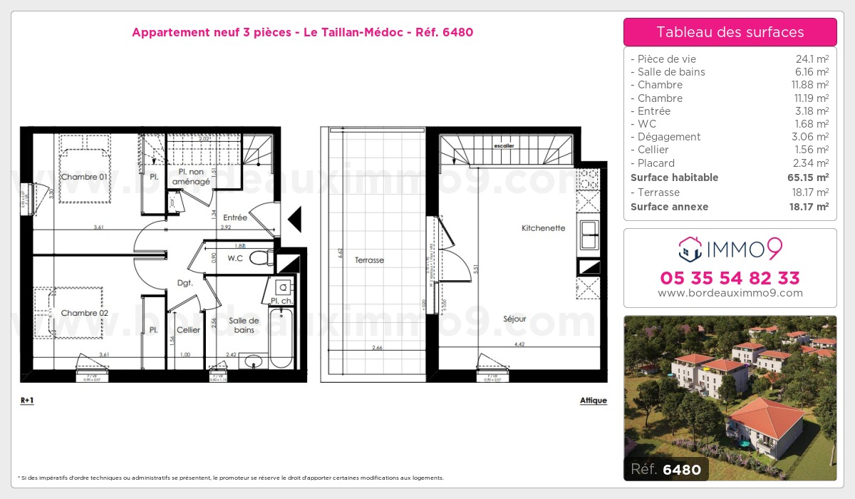 Plan et surfaces, Programme neuf Taillan-Médoc Référence n° 6480