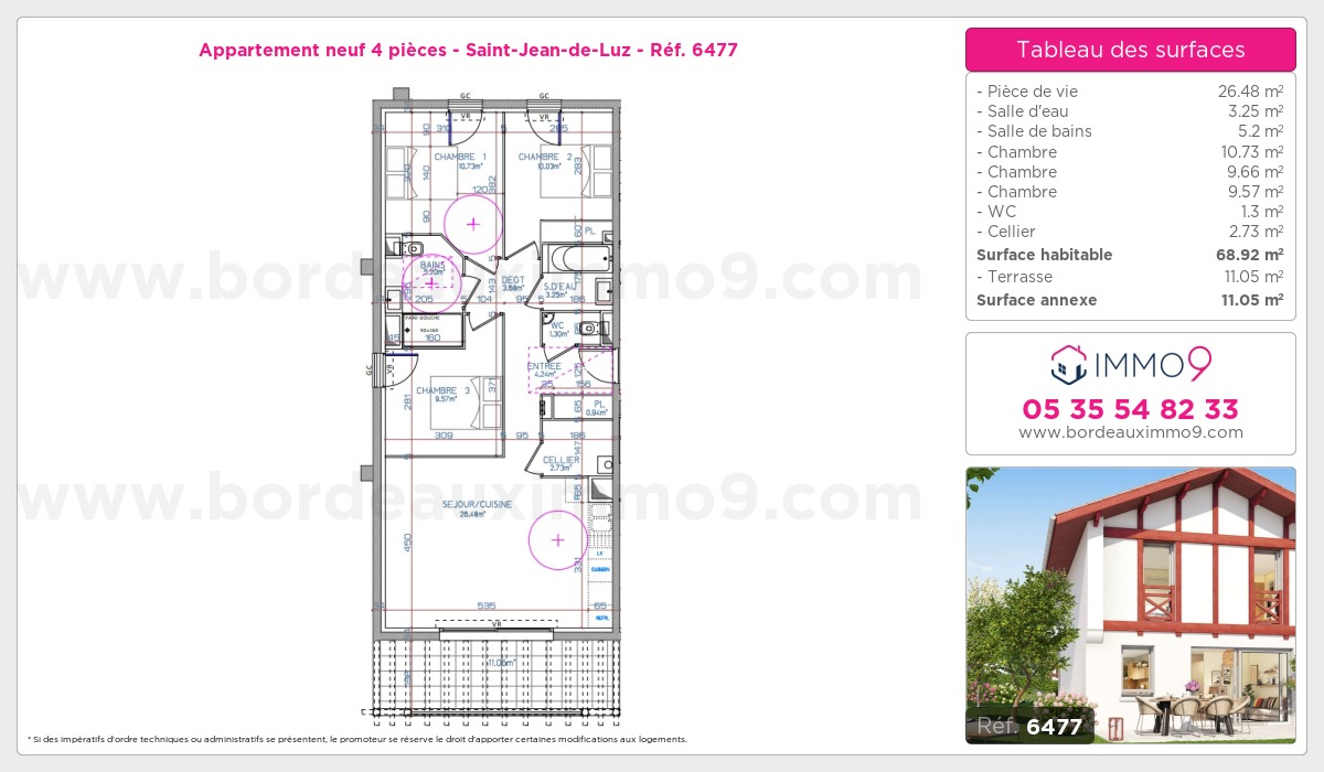 Plan et surfaces, Programme neuf Saint-Jean-de-Luz Référence n° 6477