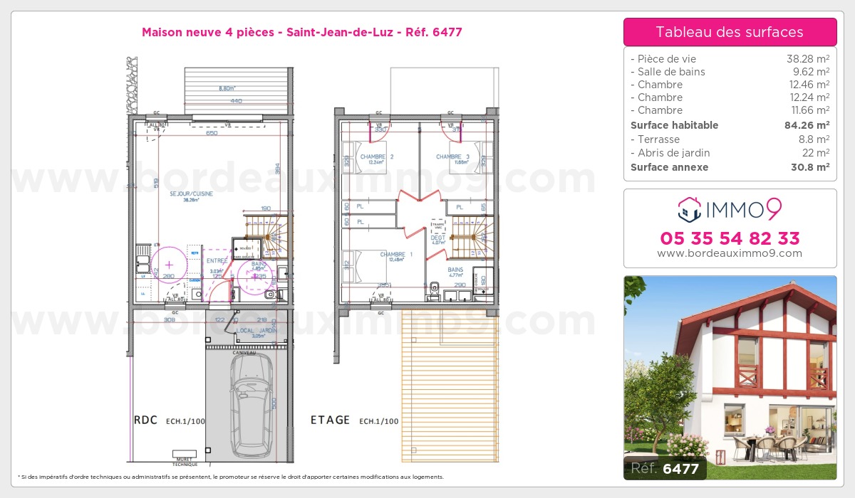 Plan et surfaces, Programme neuf Saint-Jean-de-Luz Référence n° 6477