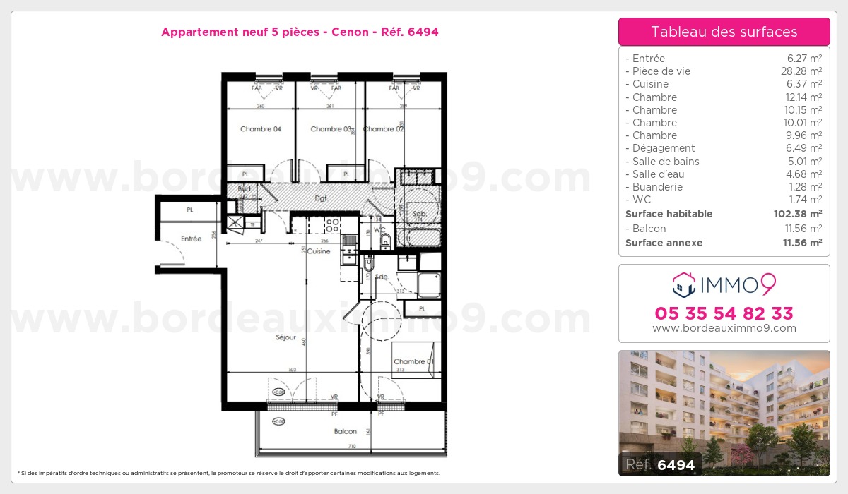 Plan et surfaces, Programme neuf Cenon Référence n° 6494