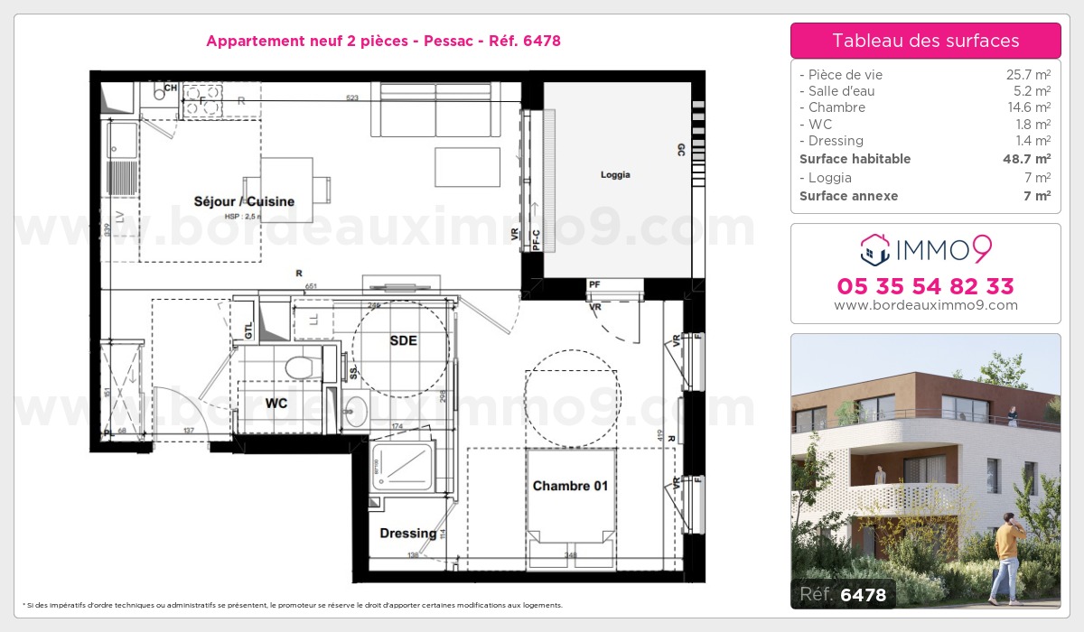 Plan et surfaces, Programme neuf Pessac Référence n° 6478