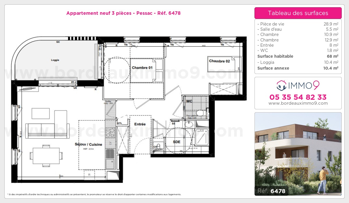 Plan et surfaces, Programme neuf Pessac Référence n° 6478