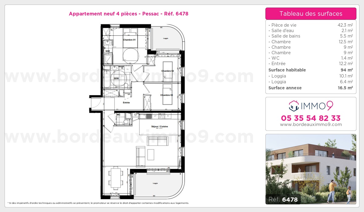 Plan et surfaces, Programme neuf Pessac Référence n° 6478