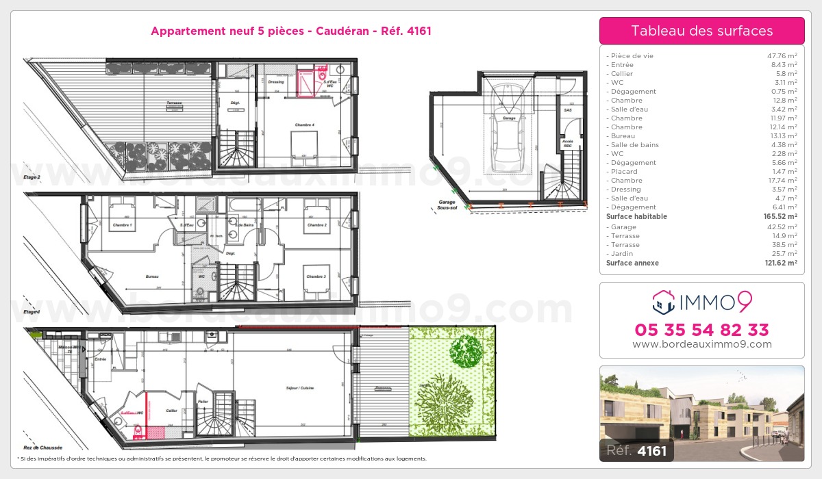 Plan et surfaces, Programme neuf Bordeaux : Caudéran Référence n° 4161