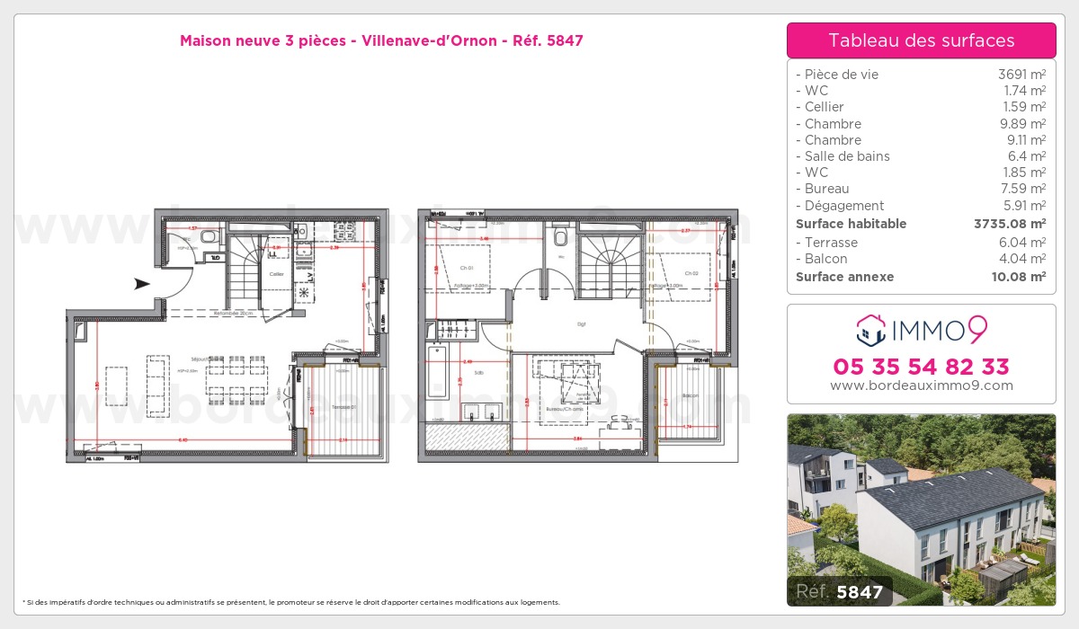 Plan et surfaces, Programme neuf Villenave-d'Ornon Référence n° 5847