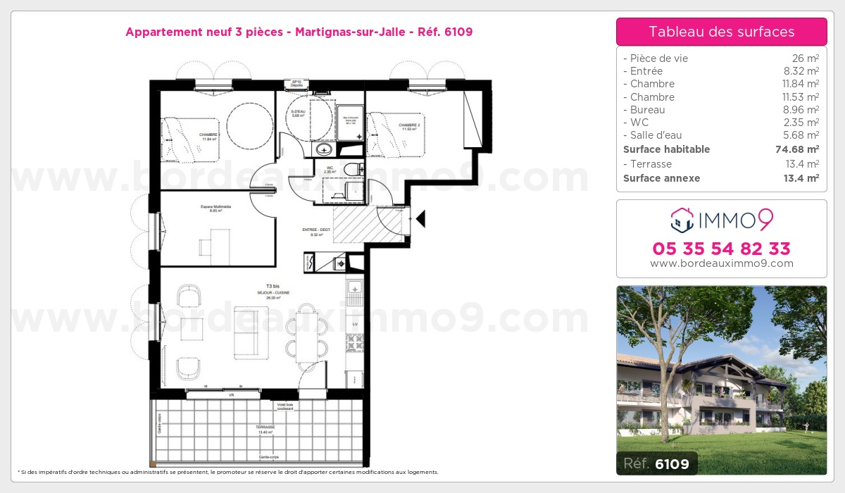 Plan et surfaces, Programme neuf Martignas-sur-Jalle Référence n° 6109