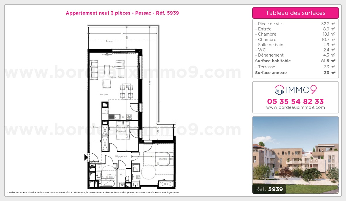 Plan et surfaces, Programme neuf Pessac Référence n° 5939