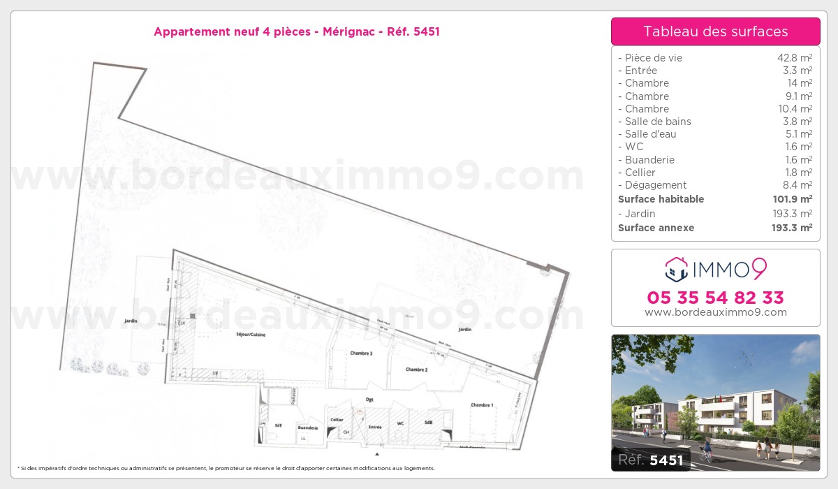 Plan et surfaces, Programme neuf Mérignac Référence n° 5451