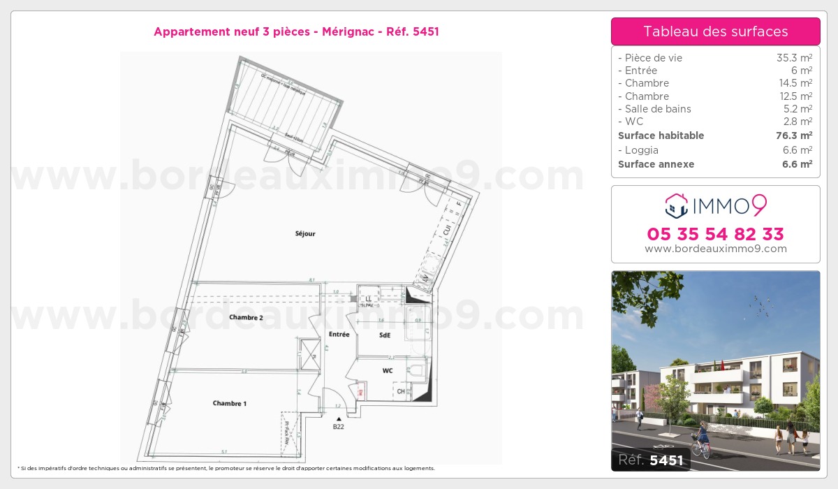 Plan et surfaces, Programme neuf Mérignac Référence n° 5451