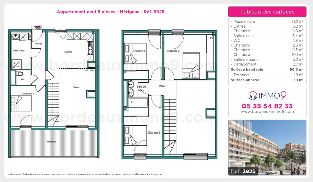 Plan et surfaces, Programme neuf Mérignac Référence n° 3925