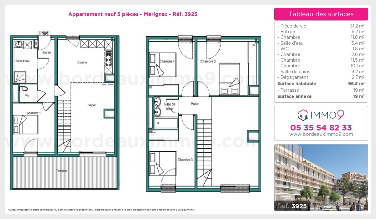 Plan et surfaces, Programme neuf Mérignac Référence n° 3925
