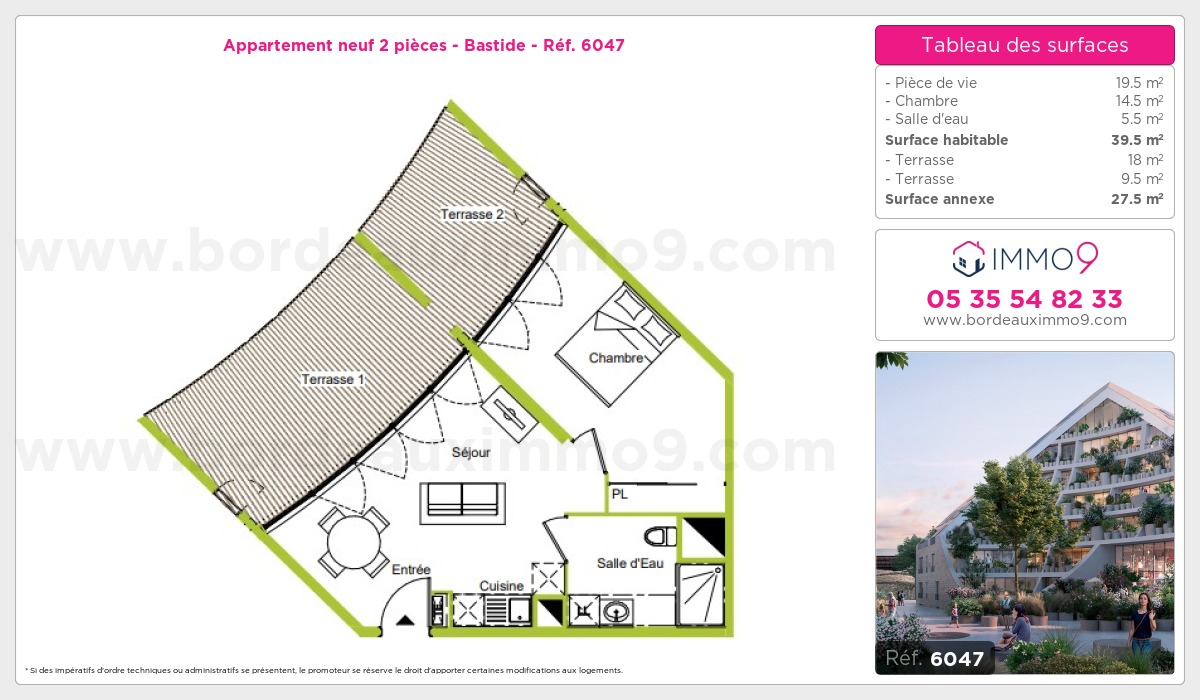 Plan et surfaces, Programme neuf Bordeaux : Bastide Référence n° 6047