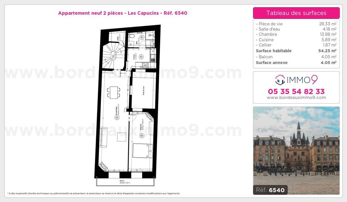 Plan et surfaces, Programme neuf Bordeaux : Capucins Référence n° 6540