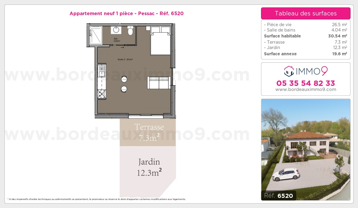 Plan et surfaces, Programme neuf Pessac Référence n° 6520