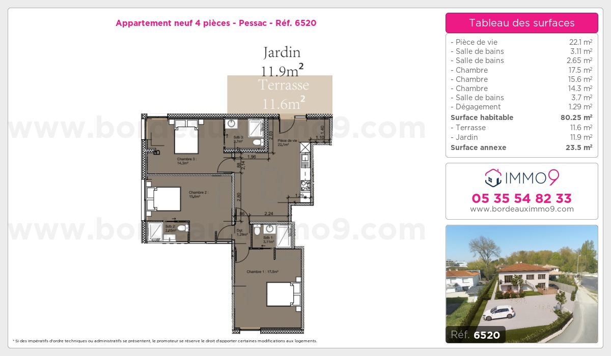 Plan et surfaces, Programme neuf Pessac Référence n° 6520
