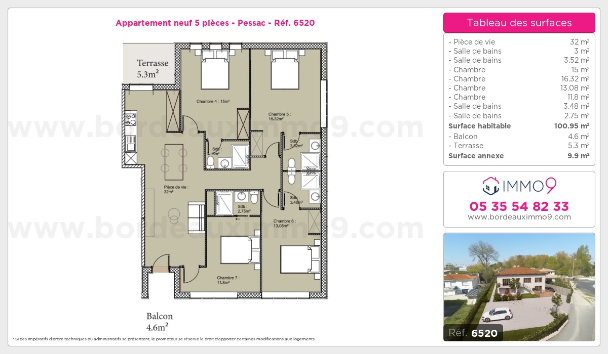 Plan et surfaces, Programme neuf Pessac Référence n° 6520