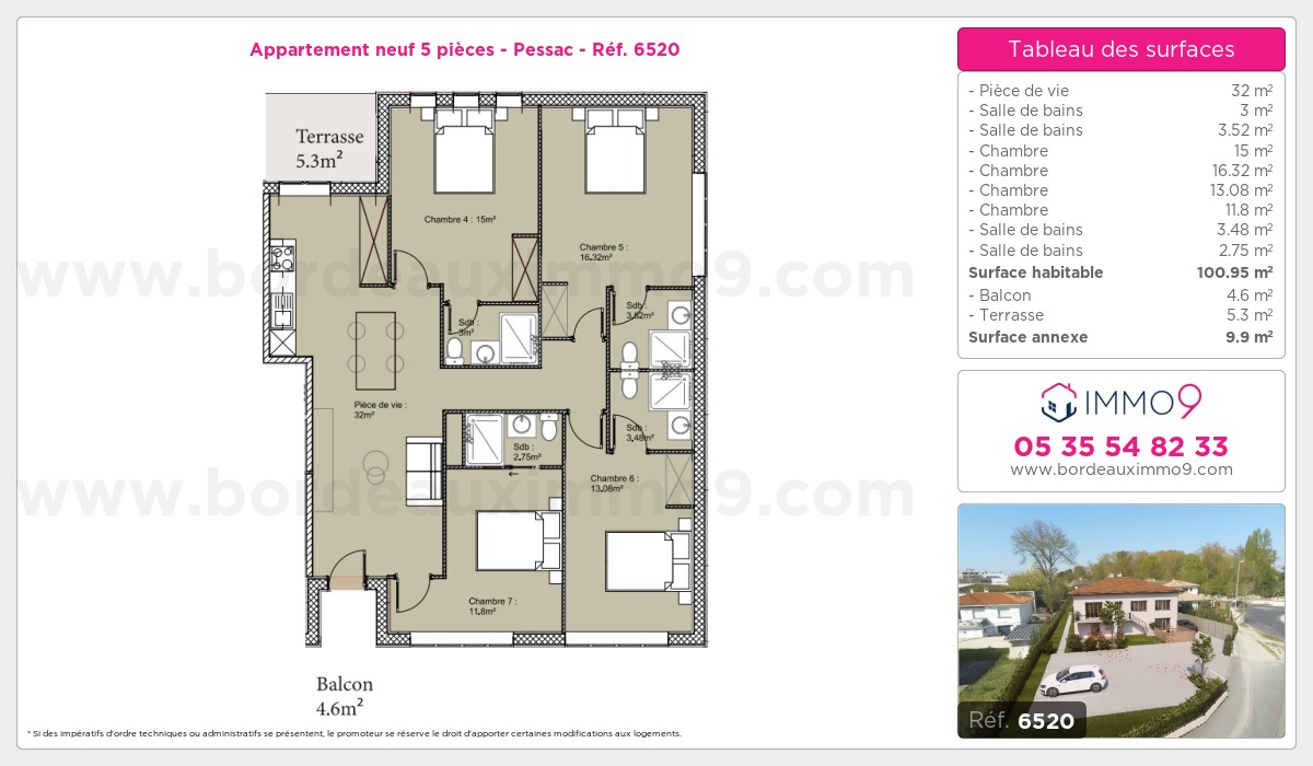 Plan et surfaces, Programme neuf Pessac Référence n° 6520