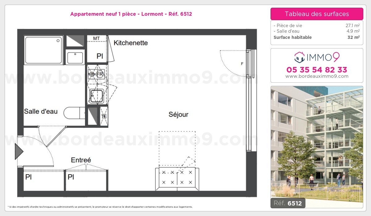 Plan et surfaces, Programme neuf Lormont Référence n° 6512