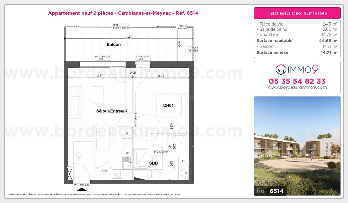 Plan et surfaces, Programme neuf Camblanes-et-Meynac Référence n° 6514