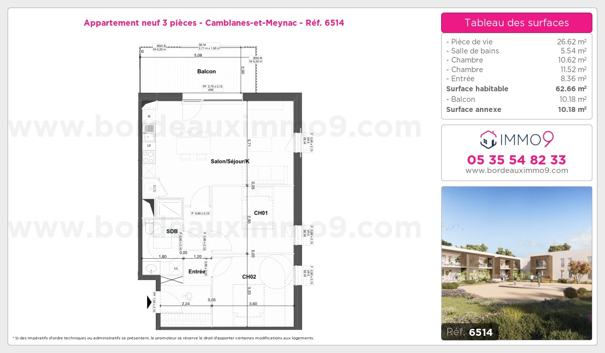 Plan et surfaces, Programme neuf Camblanes-et-Meynac Référence n° 6514