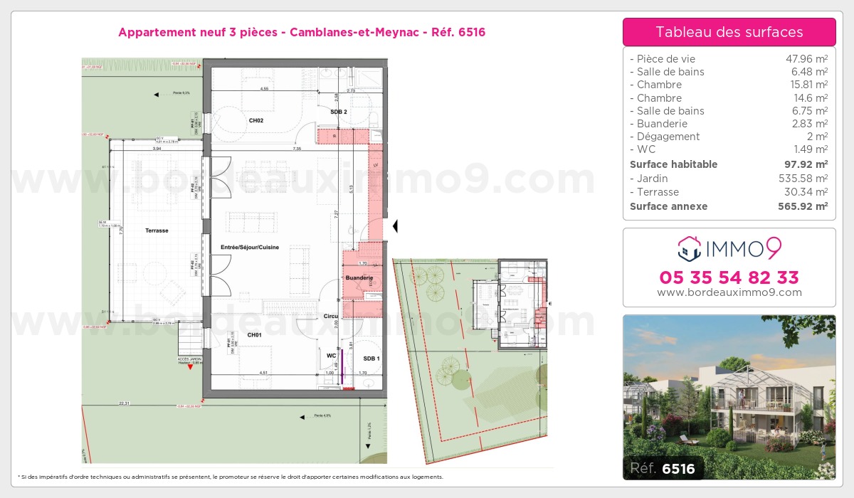 Plan et surfaces, Programme neuf Camblanes-et-Meynac Référence n° 6516