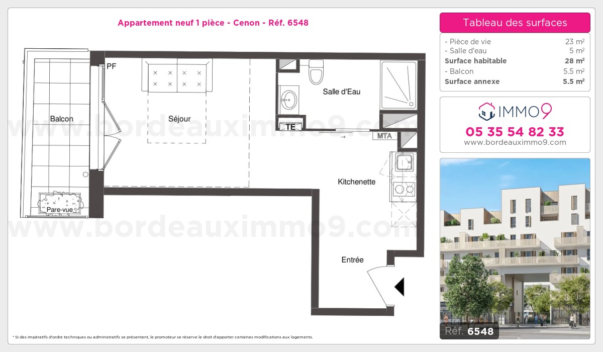 Plan et surfaces, Programme neuf Cenon Référence n° 6548