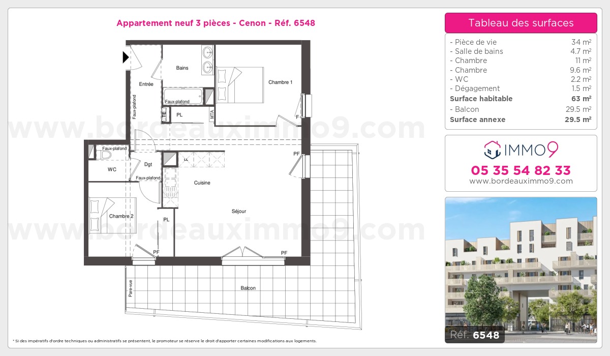 Plan et surfaces, Programme neuf Cenon Référence n° 6548