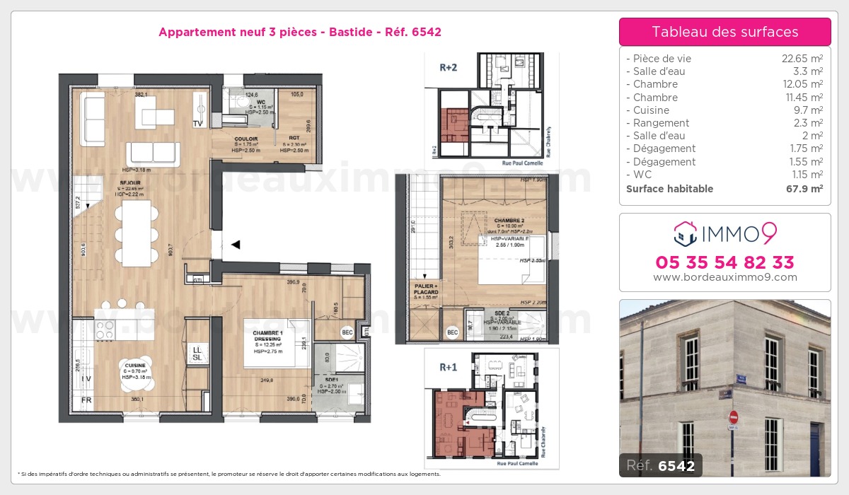 Plan et surfaces, Programme neuf Bordeaux : Bastide Référence n° 6542