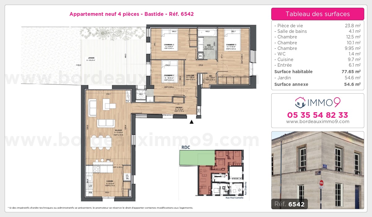 Plan et surfaces, Programme neuf Bordeaux : Bastide Référence n° 6542