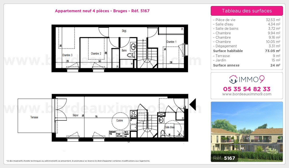 Plan et surfaces, Programme neuf Bruges Référence n° 5167