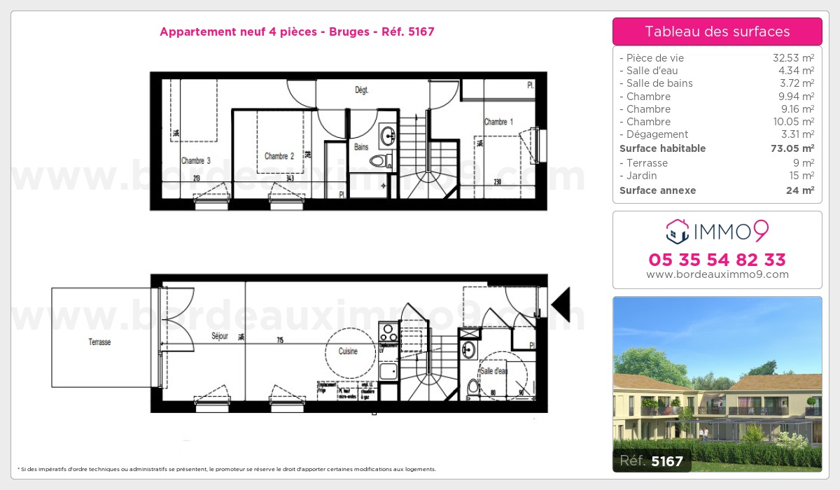 Plan et surfaces, Programme neuf Bruges Référence n° 5167